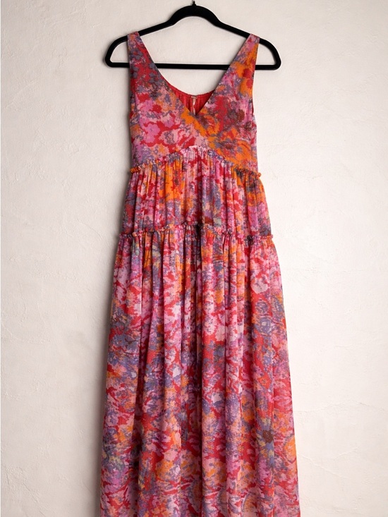 Free People Dresses & Skirts - Free People Julianna Tiered Maxi Dress Boho Floral V-Neck Pockets Pink Orange